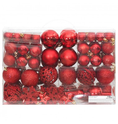  Kalėdinių žaisliukų rinkinys, 111vnt., raudoni, polistirenas - Kalėdinės dekoracijos - 3