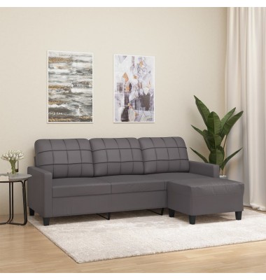  Trivietė sofa su pakoja, pilkos spalvos, 180cm, dirbtinė oda - Sofos, sofos-lovos - 1