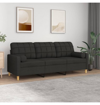  Trivietė sofa su pagalvėlėmis, juodos spalvos, 180cm, audinys - Sofos, sofos-lovos - 1
