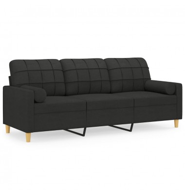  Trivietė sofa su pagalvėlėmis, juodos spalvos, 180cm, audinys - Sofos, sofos-lovos - 2
