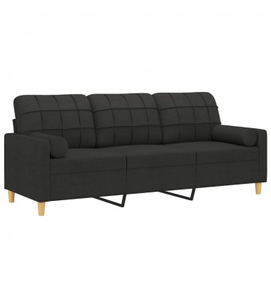  Trivietė sofa su pagalvėlėmis, juodos spalvos, 180cm, audinys - Sofos, sofos-lovos - 3