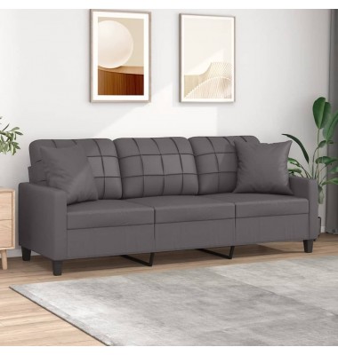  Trivietė sofa su pagalvėlėmis, pilka, 180cm, dirbtinė oda - Sofos, sofos-lovos - 1