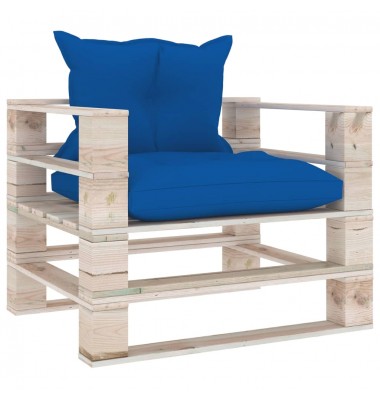  Sodo sofa iš palečių su mėlynomis pagalvėlėmis, pušies mediena - Lauko sofos, lovos - 1