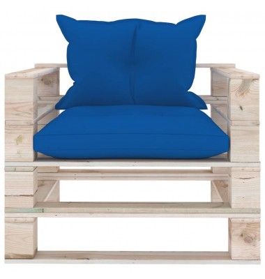  Sodo sofa iš palečių su mėlynomis pagalvėlėmis, pušies mediena - Lauko sofos, lovos - 2