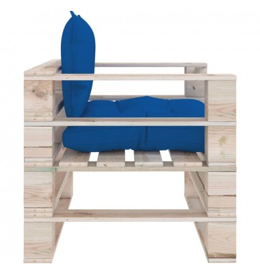  Sodo sofa iš palečių su mėlynomis pagalvėlėmis, pušies mediena - Lauko sofos, lovos - 3
