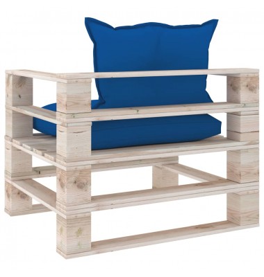  Sodo sofa iš palečių su mėlynomis pagalvėlėmis, pušies mediena - Lauko sofos, lovos - 4