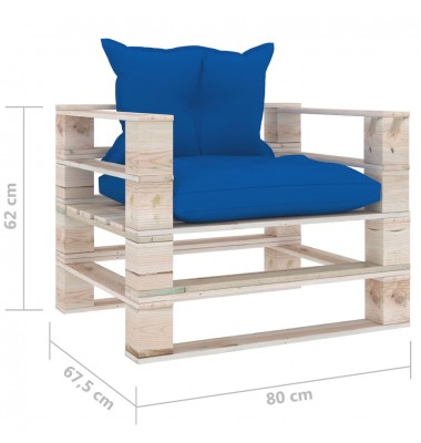  Sodo sofa iš palečių su mėlynomis pagalvėlėmis, pušies mediena - Lauko sofos, lovos - 6