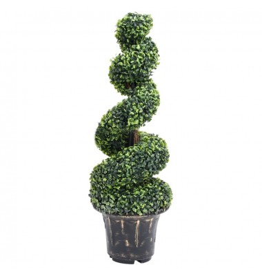  Dirbtinis buksmedis vazone, žalias, 100cm, spiralės formos - Dirbtiniai augalai - 1
