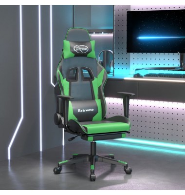  Masažinė žaidimų kėdė su pakoja, juoda ir žalia, dirbtinė oda - Žaidimų kėdės - 1