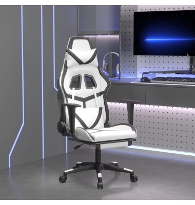  Masažinė žaidimų kėdė su pakoja, balta ir juoda, dirbtinė oda - Žaidimų kėdės - 1