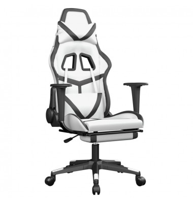  Masažinė žaidimų kėdė su pakoja, balta ir juoda, dirbtinė oda - Žaidimų kėdės - 2