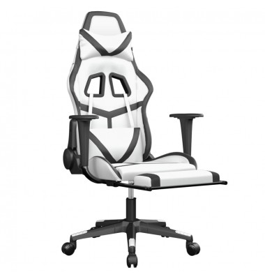  Masažinė žaidimų kėdė su pakoja, balta ir juoda, dirbtinė oda - Žaidimų kėdės - 3