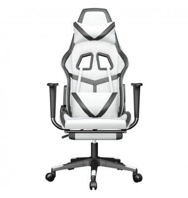  Masažinė žaidimų kėdė su pakoja, balta ir juoda, dirbtinė oda - Žaidimų kėdės - 4