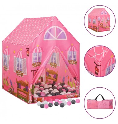  Žaidimų palapinė su 250 kamuoliukų, rožinė, 69x94x104cm - Žaidimų nameliai, batutai, smėlio dėžės - 1