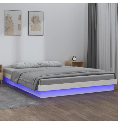  Lovos rėmas su LED, baltos spalvos, 140x190cm, medienos masyvas - Lovos - 1