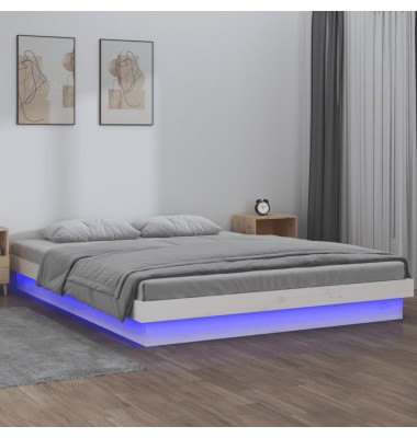  Lovos rėmas su LED, baltos spalvos, 160x200cm, medienos masyvas - Lovos - 1