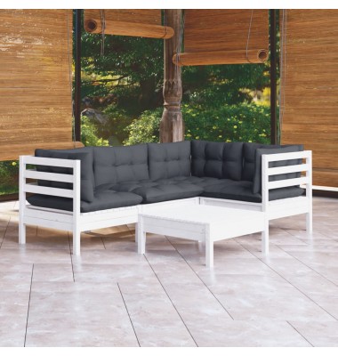  Sodo komplektas su pagalvėmis, 5 dalių, baltas, pušies mediena - Lauko baldų komplektai - 1