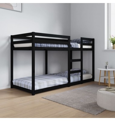 Dviaukštė lova, juoda, 75x190cm, pušies medienos masyvas - Dviaukštės lovos - 1