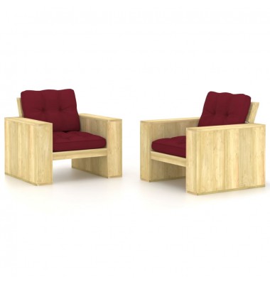  Sodo kėdės su vyno raudonomis pagalvėlėmis, 2vnt., pušis - Lauko kėdės - 1