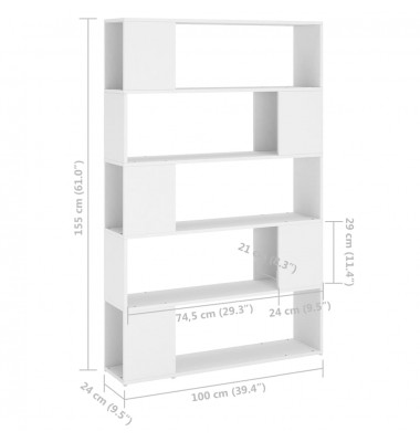  Spintelė knygoms/kambario pertvara, balta, 100x24x155cm, MDP - Pastatomos lentynos, spintelės - 7