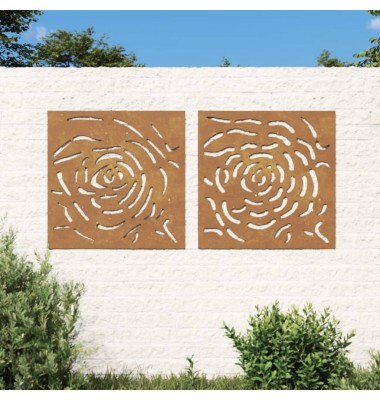  Sodo sienos dekoracija, 2 dalių, 55x55cm, corten plienas, rožė - Meno kūriniai - 1
