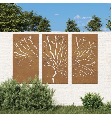  Sodo sienos dekoracija, 3 dalių, 105x55cm, corten plienas - Meno kūriniai - 1