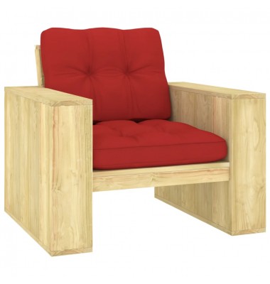  Sodo kėdė su raudonomis pagalvėmis, impregnuota pušies mediena - Lauko kėdės - 1