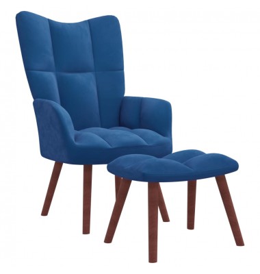  Poilsio kėdė su pakoja, mėlynos spalvos, aksomas - Foteliai, krėslai - 1
