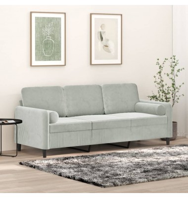  Trivietė sofa su pagalvėlėmis, šviesiai pilka, 180cm, aksomas - Sofos, sofos-lovos - 1