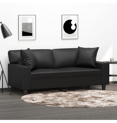  Dvivietė sofa su pagalvėlėmis, juoda, 140cm, dirbtinė oda - Sofos, sofos-lovos - 1