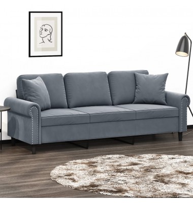  Trivietė sofa su pagalvėlėmis, tamsiai pilka, 180cm, aksomas - Sofos, sofos-lovos - 1
