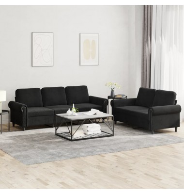  Sofos komplektas su pagalvėlėmis, 2 dalių, juodas, aksomas - Sofos, sofos-lovos - 1