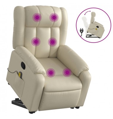  Atsistojantis masažinis krėslas, kreminis, dirbtinė oda - Foteliai, krėslai - 2