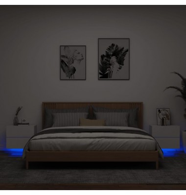  Sieninės naktinės spintelės su LED, 2vnt., baltos - Naktinės spintelės - 1