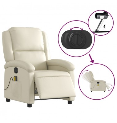  Elektrinis atlošiamas masažinis krėslas, kreminis, dirbtinė oda - Foteliai, krėslai - 6