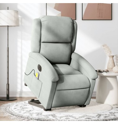  Atsistojantis masažinis krėslas, šviesiai pilkas, aksomas - Foteliai, krėslai - 1