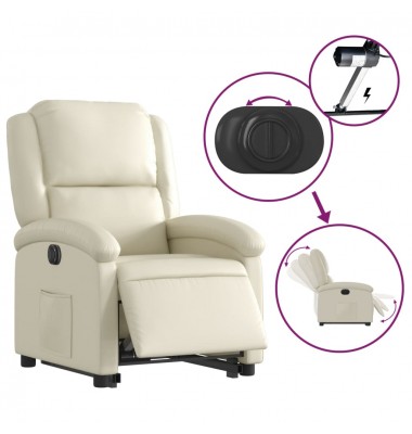  Atsistojantis elektrinis krėslas, kreminis, dirbtinė oda - Foteliai, krėslai - 5