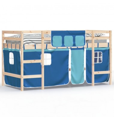 Aukšta vaikiška lova su užuolaidomis, mėlyna, 80x200cm, pušis - Lovos - 2