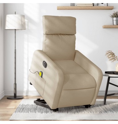  Atsistojantis elektrinis masažinis krėslas, kreminis, audinys - Foteliai, krėslai - 1