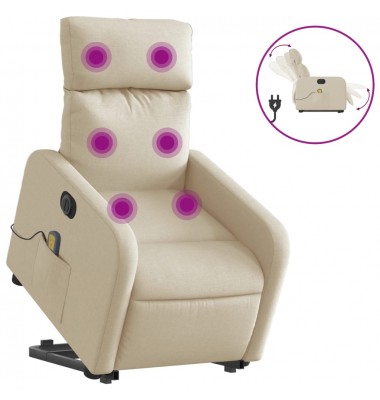  Atsistojantis elektrinis masažinis krėslas, kreminis, audinys - Foteliai, krėslai - 2