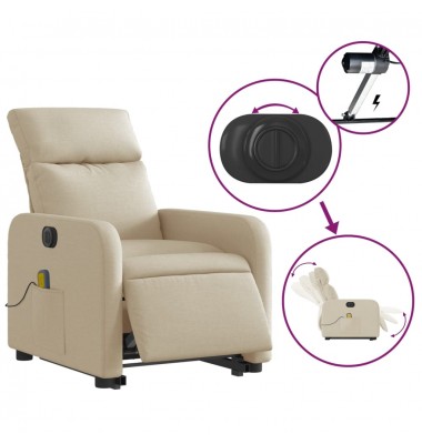 Atsistojantis elektrinis masažinis krėslas, kreminis, audinys - Foteliai, krėslai - 5