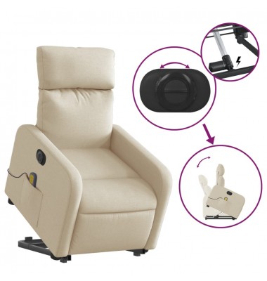  Atsistojantis elektrinis masažinis krėslas, kreminis, audinys - Foteliai, krėslai - 10