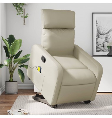  Atsistojantis masažinis krėslas, kreminis, dirbtinė oda - Foteliai, krėslai - 1