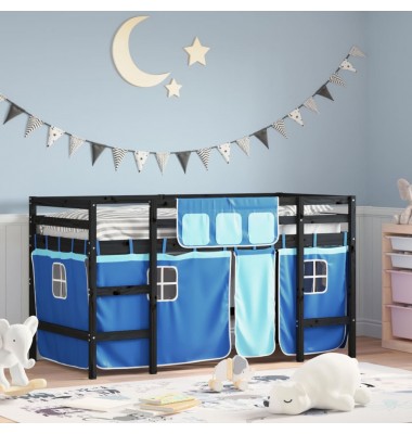 Aukšta vaikiška lova su užuolaidomis, mėlyna, 90x190cm, pušis - Lovos - 1
