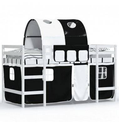 Aukšta vaikiška lova su tuneliu, balta/juoda, 90x200cm, pušis - Lovos - 2