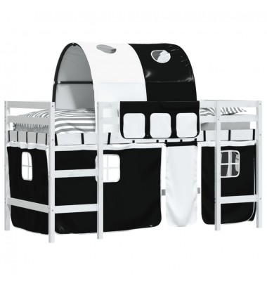 Aukšta vaikiška lova su tuneliu, balta/juoda, 90x200cm, pušis - Lovos - 3