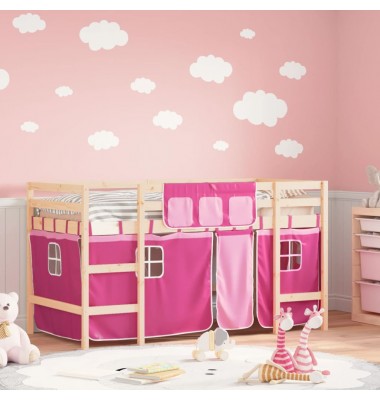 Aukšta vaikiška lova su užuolaidomis, rožinė, 90x190cm, pušis - Lovos - 1