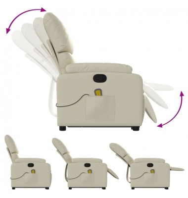  Atsistojantis masažinis krėslas, kreminis, dirbtinė oda - Foteliai, krėslai - 6