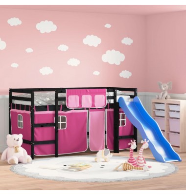 Aukšta vaikiška lova su užuolaidomis, rožinė, 80x200cm, pušis - Lovos - 1