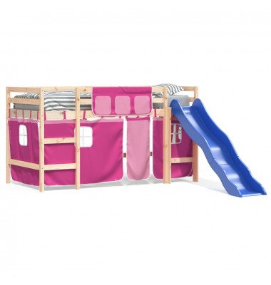 Aukšta vaikiška lova su užuolaidomis, rožinė, 90x190cm, pušis - Lovos - 2
